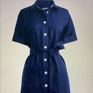 J Crew capitaine shirt dress in linen size M navy blue